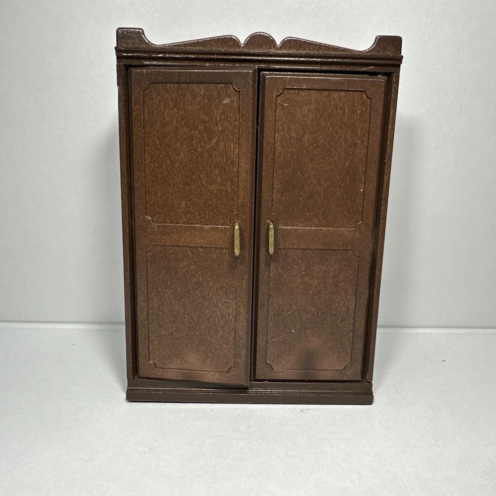 Vintage 1987 Epoch Co Wood Dollhouse Armoire w/  mirror, rack & drawer